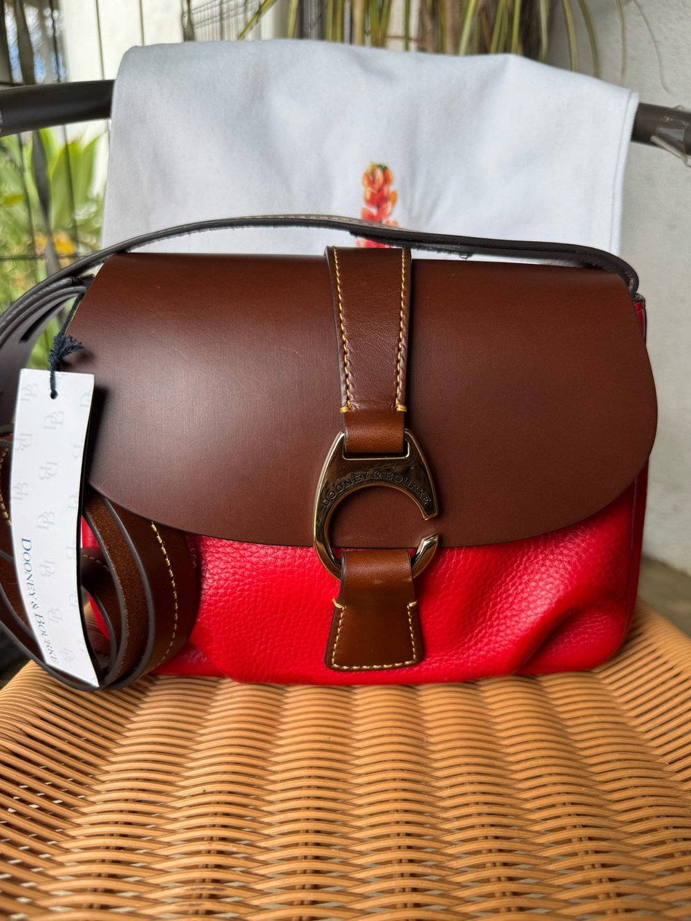 Dooney & Bourke Red and Brown Leather Saddle Crossbody